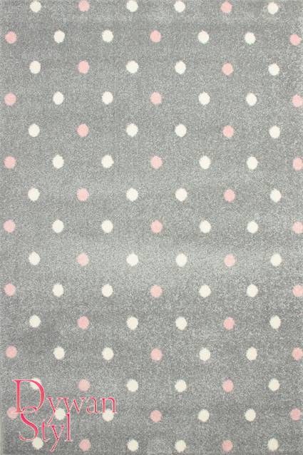 Dywan
                            Bambino Groszki biało różowe na szarym tle (19632)